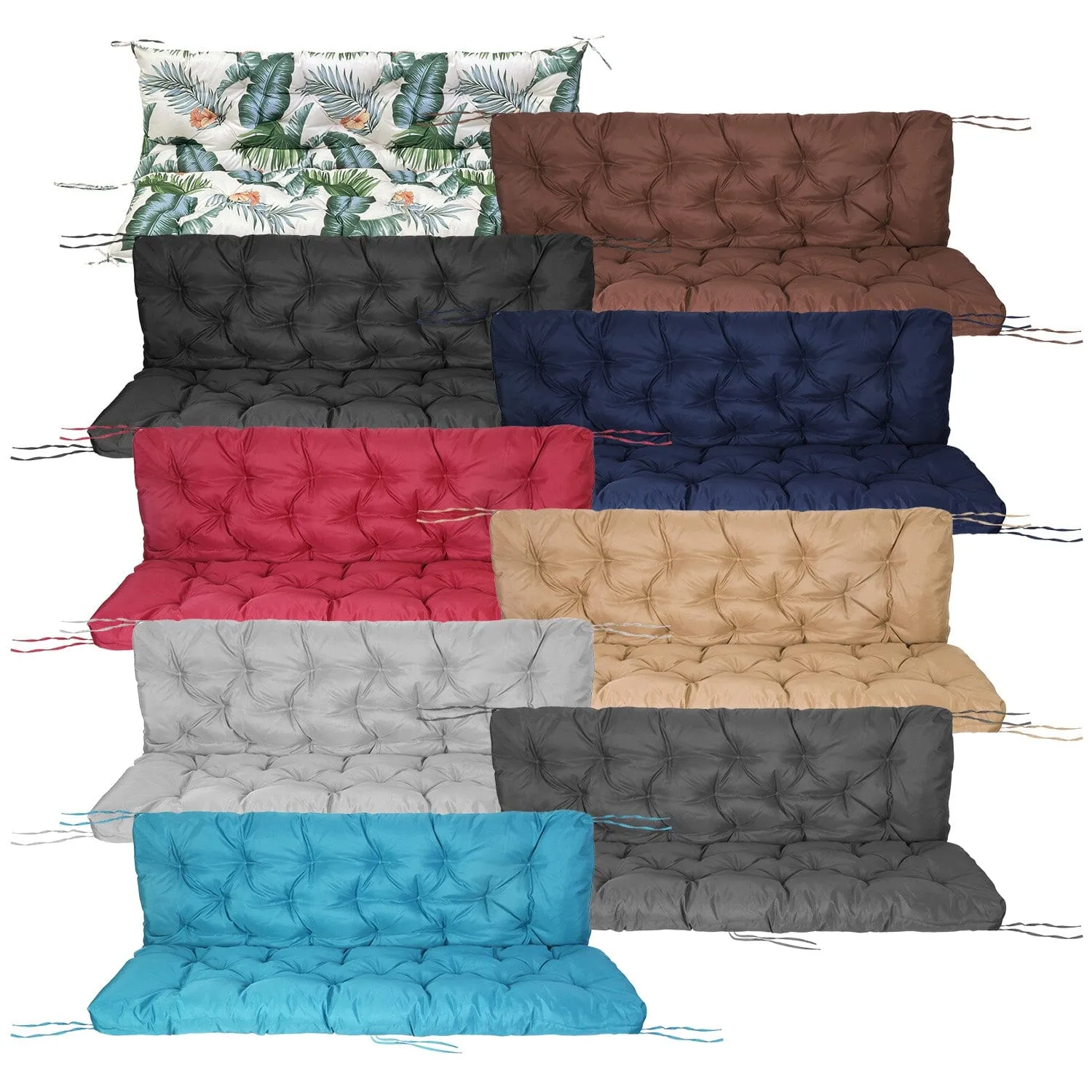 2-3 Seater Swing Cushion Replacement Swing Beach Pads with Backrest 8-Tie Straps