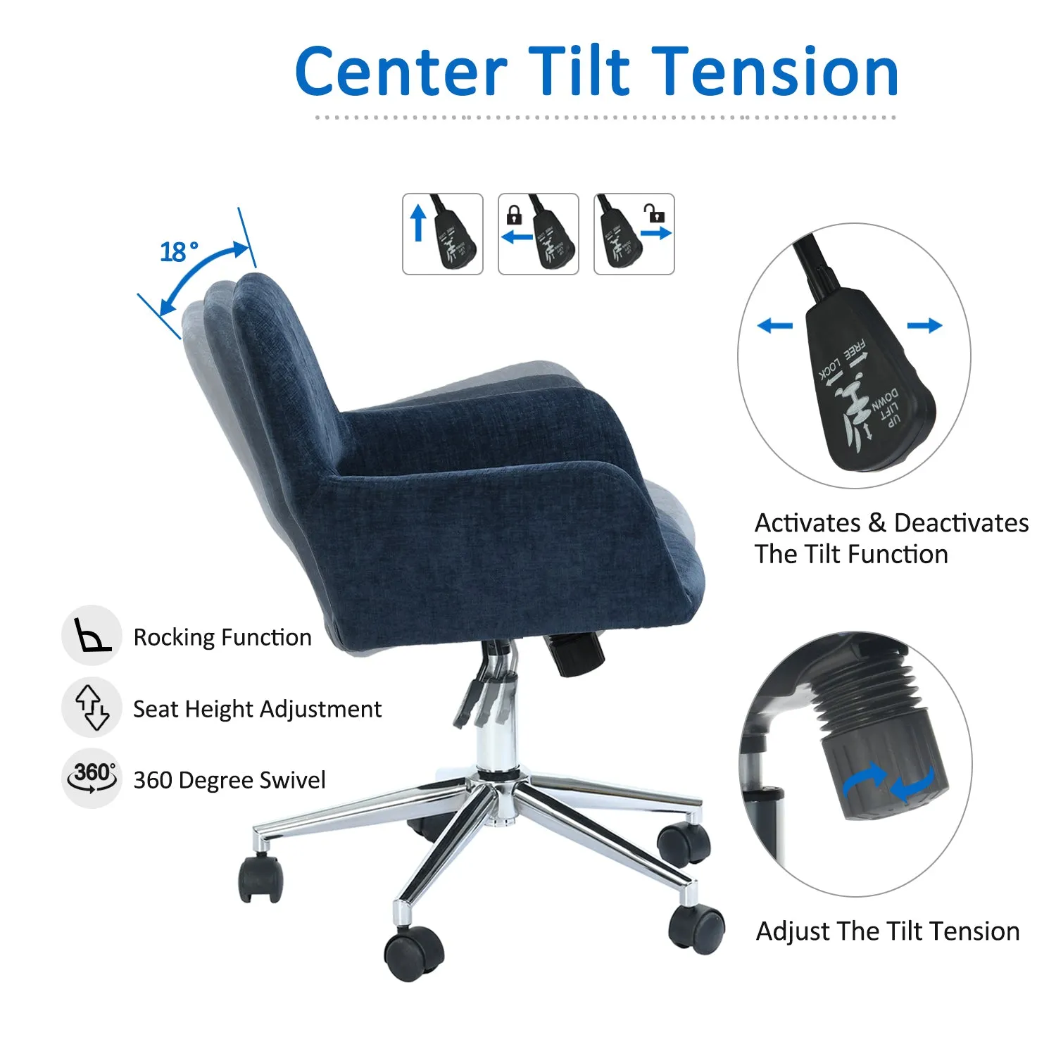 360 Degree Swivel Task Chair with Ergonomic Design, Height Adjustable For Living Room-Homy Casa