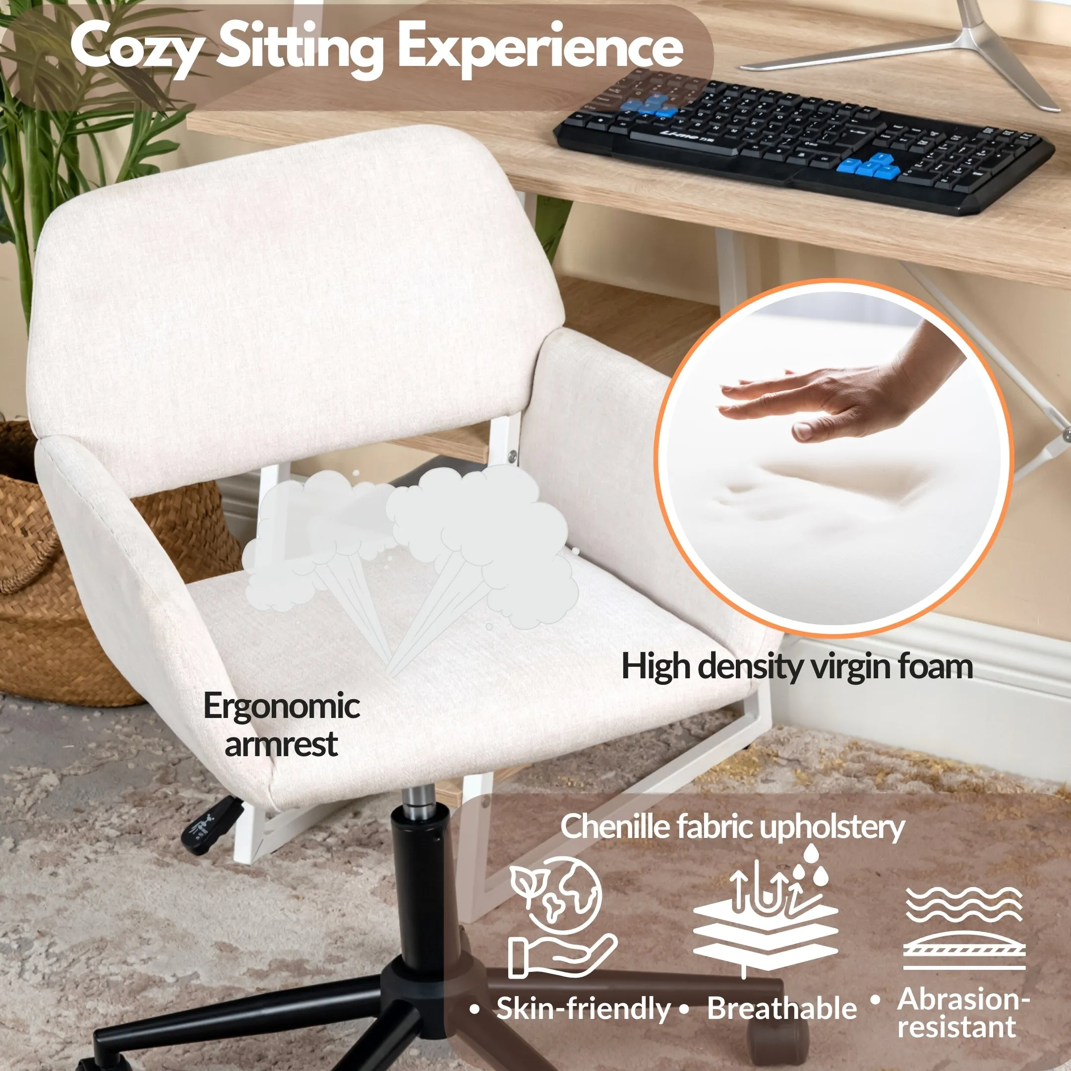 360 Degree Swivel Task Chair with Ergonomic Design, Height Adjustable For Living Room-Homy Casa