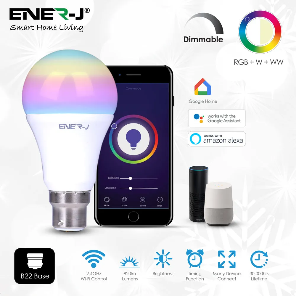 9W Smart Colour Changing Light Bulb, B22 RGB CCT Colour Changing Bulbs, Bluetooth APP Control LED Bulbs Bayonet, Dimmable RGB and White Light, Mood Light for Room Decor & Party
