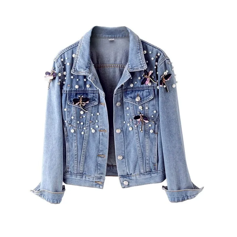 Amy Fashion - Beading Loose Dragonfly Demin Jacket