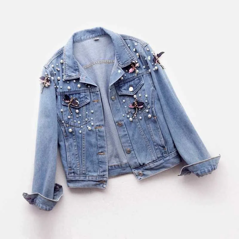 Amy Fashion - Beading Loose Dragonfly Demin Jacket