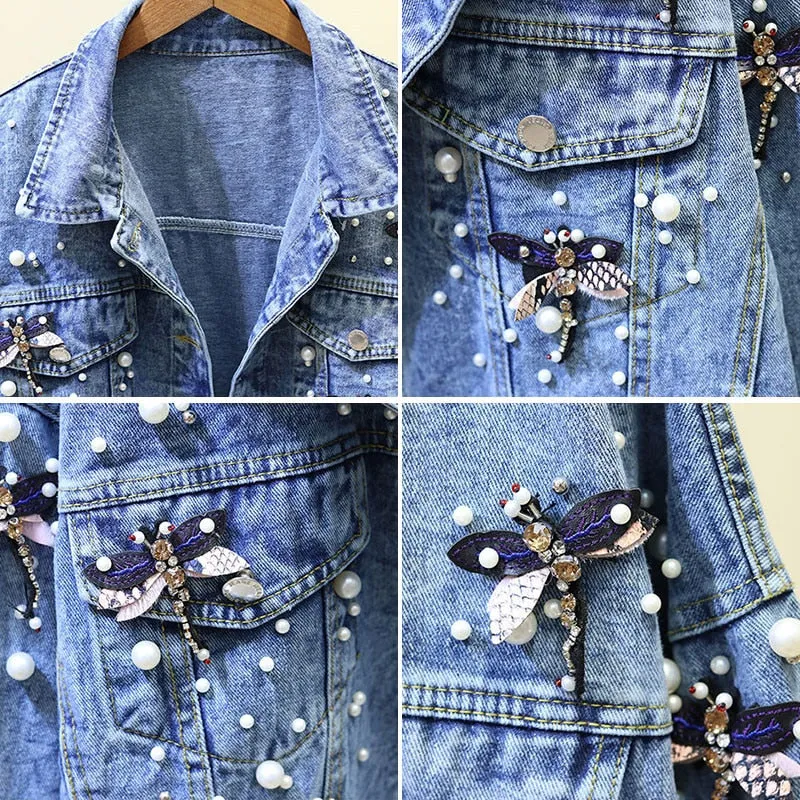 Amy Fashion - Beading Loose Dragonfly Demin Jacket