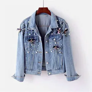 Amy Fashion - Beading Loose Dragonfly Demin Jacket