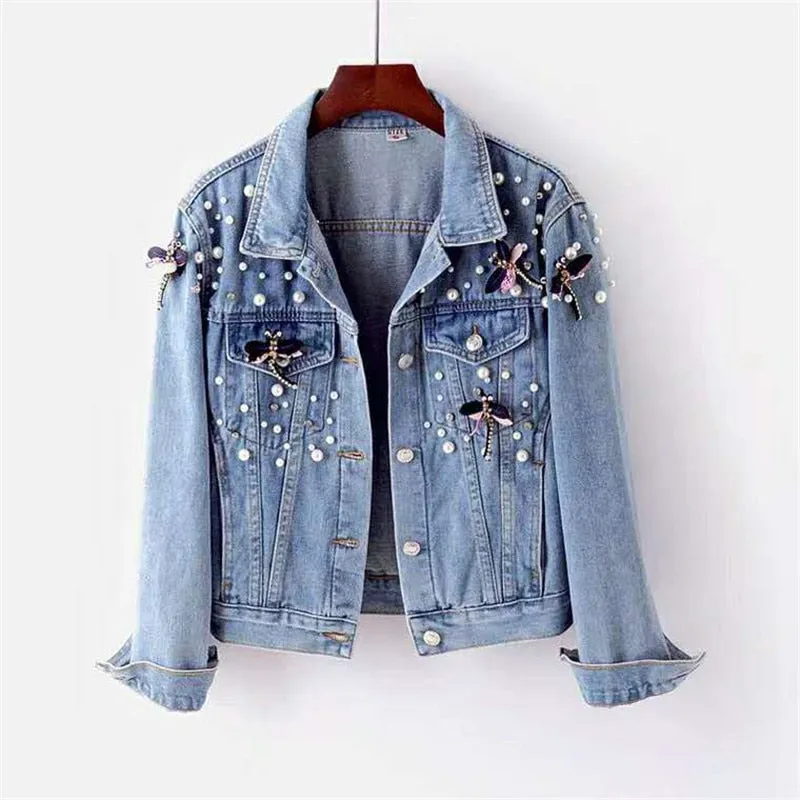 Amy Fashion - Beading Loose Dragonfly Demin Jacket