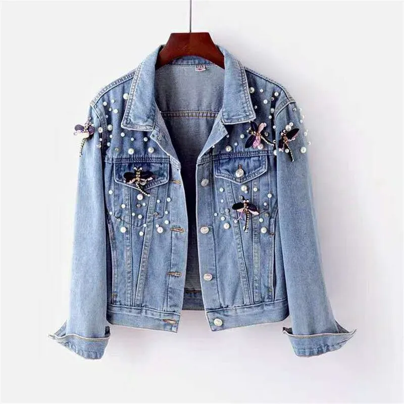 Amy Fashion - Beading Loose Dragonfly Demin Jacket