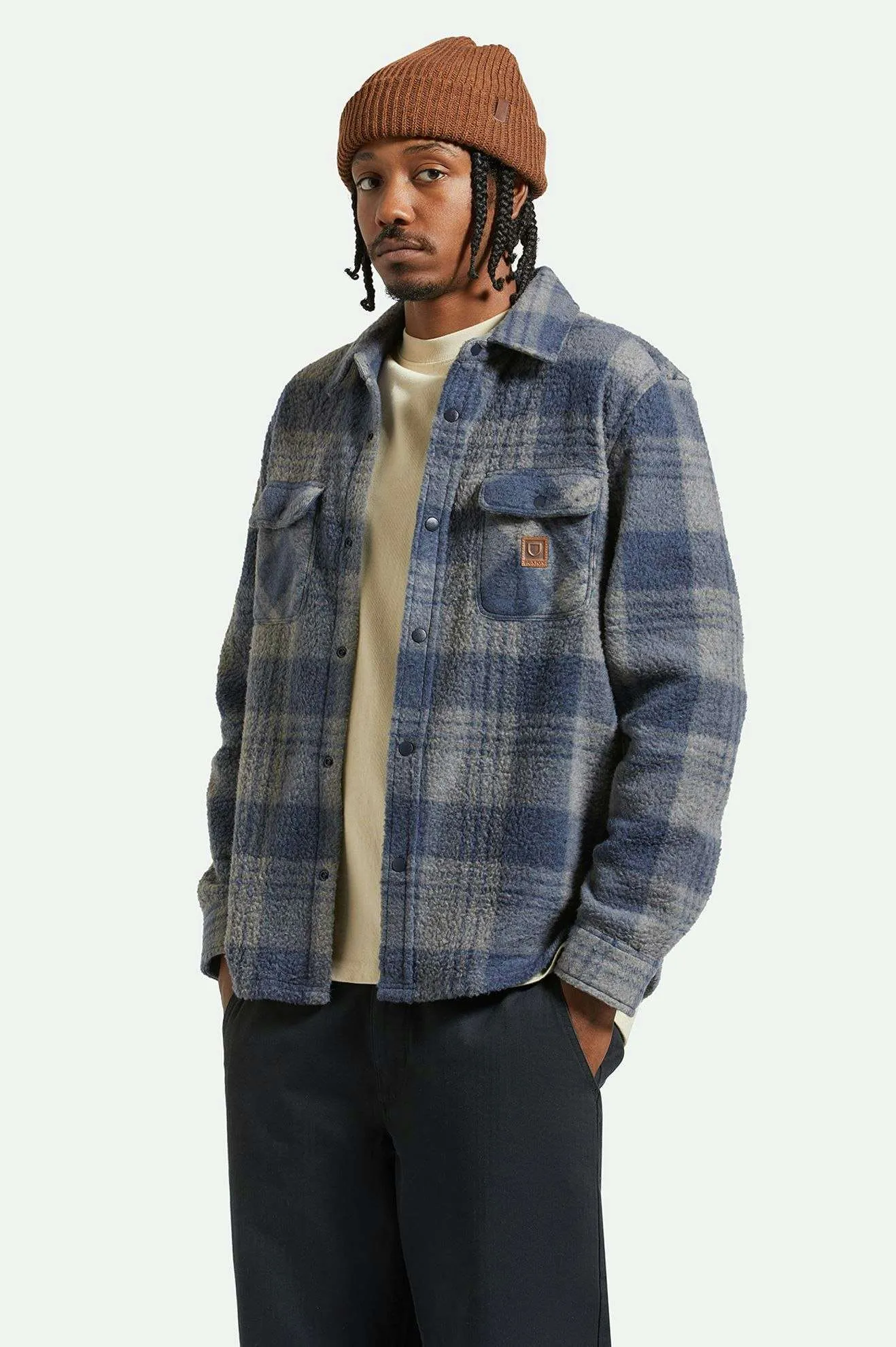 Bowery Arctic Stretch L/S Fleece - Washed Navy/Beige Plaid