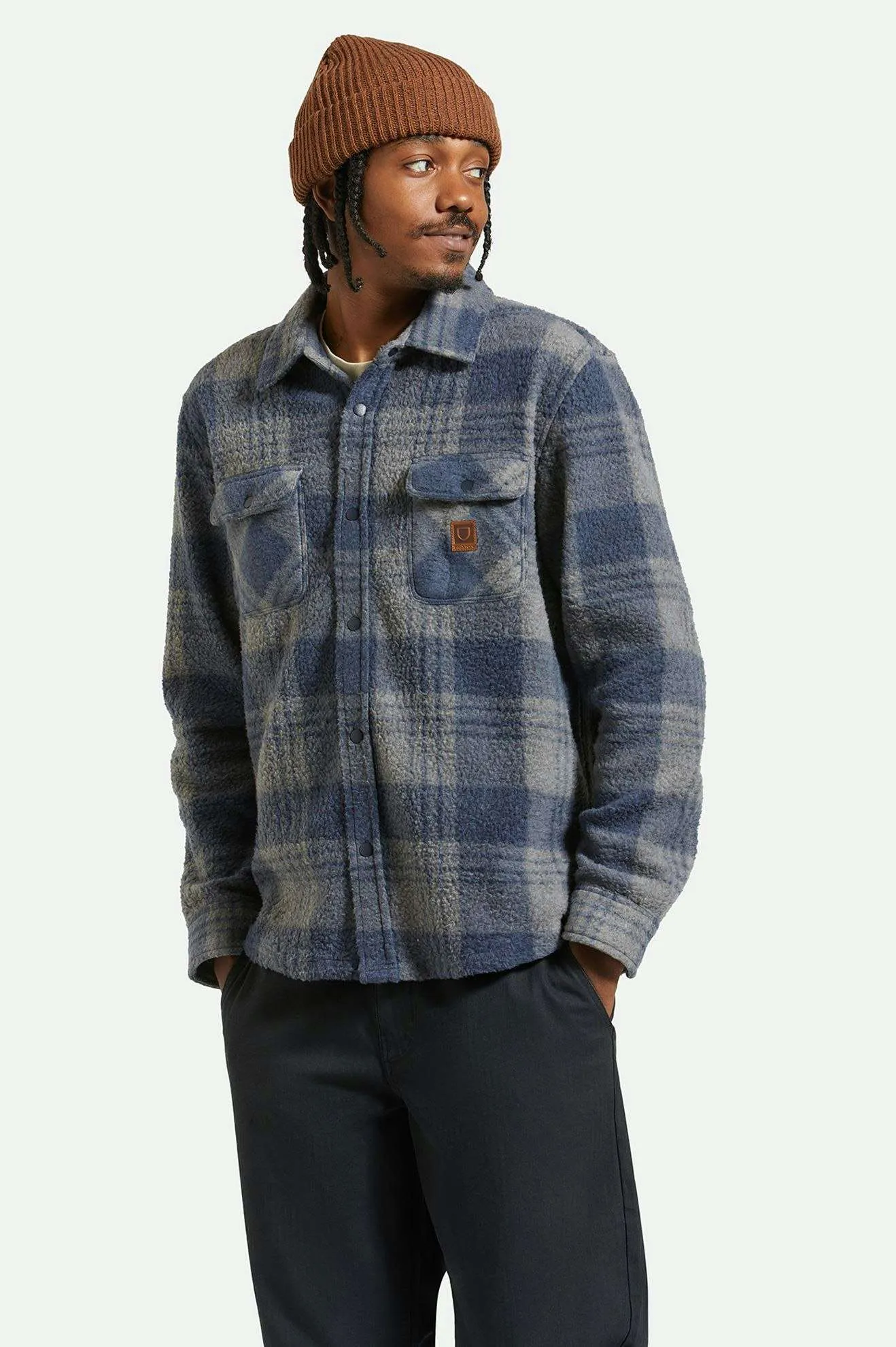 Bowery Arctic Stretch L/S Fleece - Washed Navy/Beige Plaid