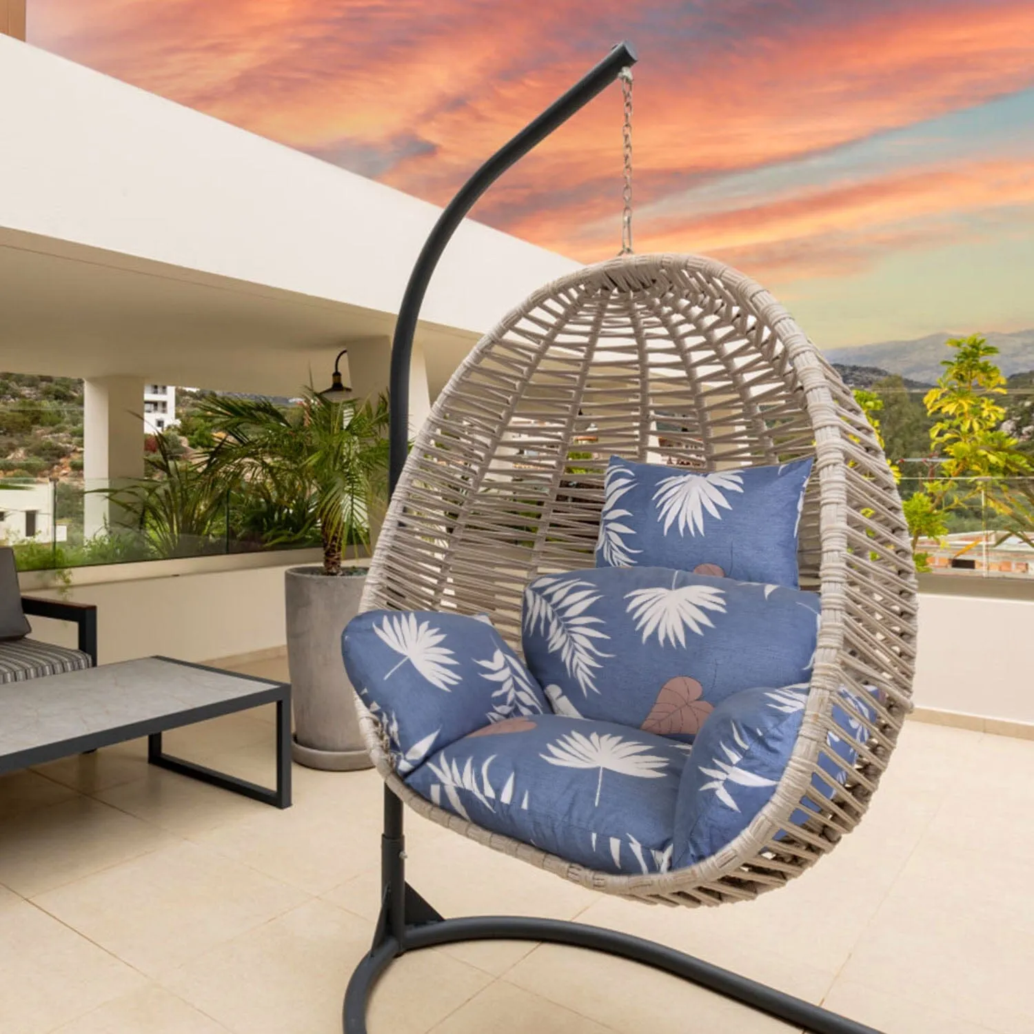Egg Chair Hanging Basket Seat Soft Cushion with Headrest