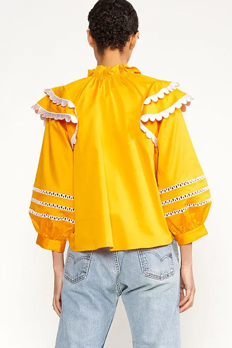 Ella Scalloped Embroidered Top - marigold