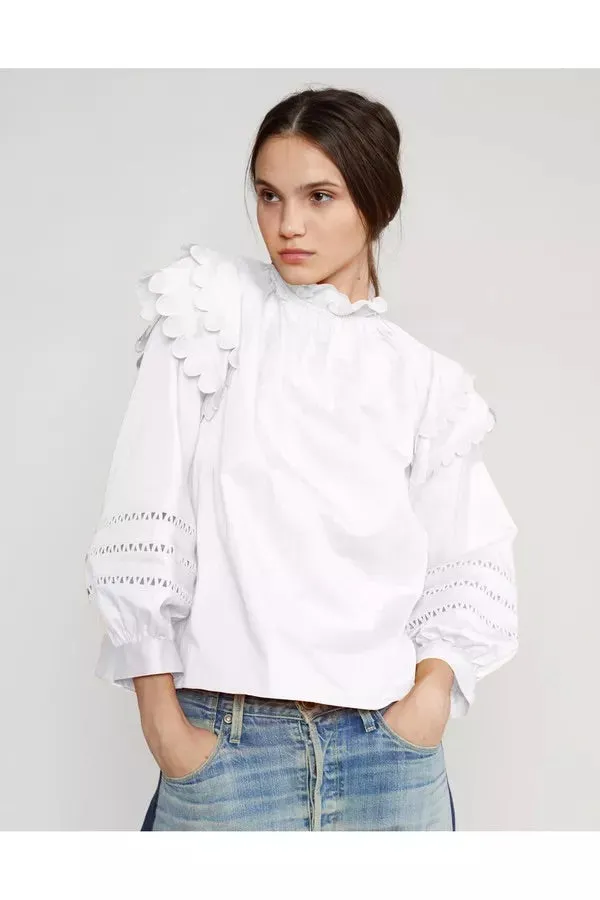 Ella Scalloped Embroidered Top - marigold