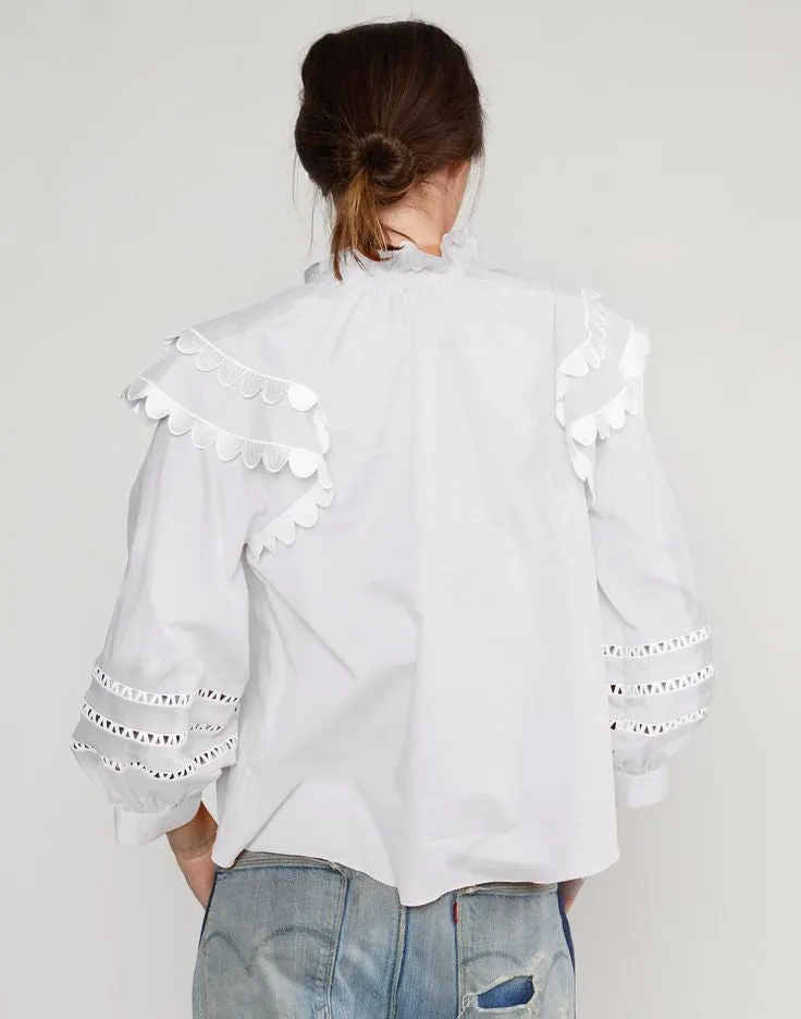 Ella Scalloped Embroidered Top - marigold