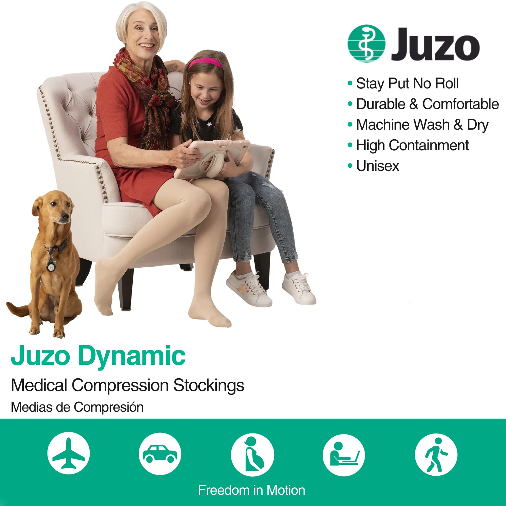 Juzo Dynamic Compression Stockings, 20-30 mmHg, Knee High, Open Toe
