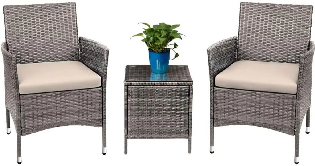 Patio Porch Furniture Sets 3 Pieces PE Rattan Wicker Chairs with Table Outdoor Garden Furniture Sets