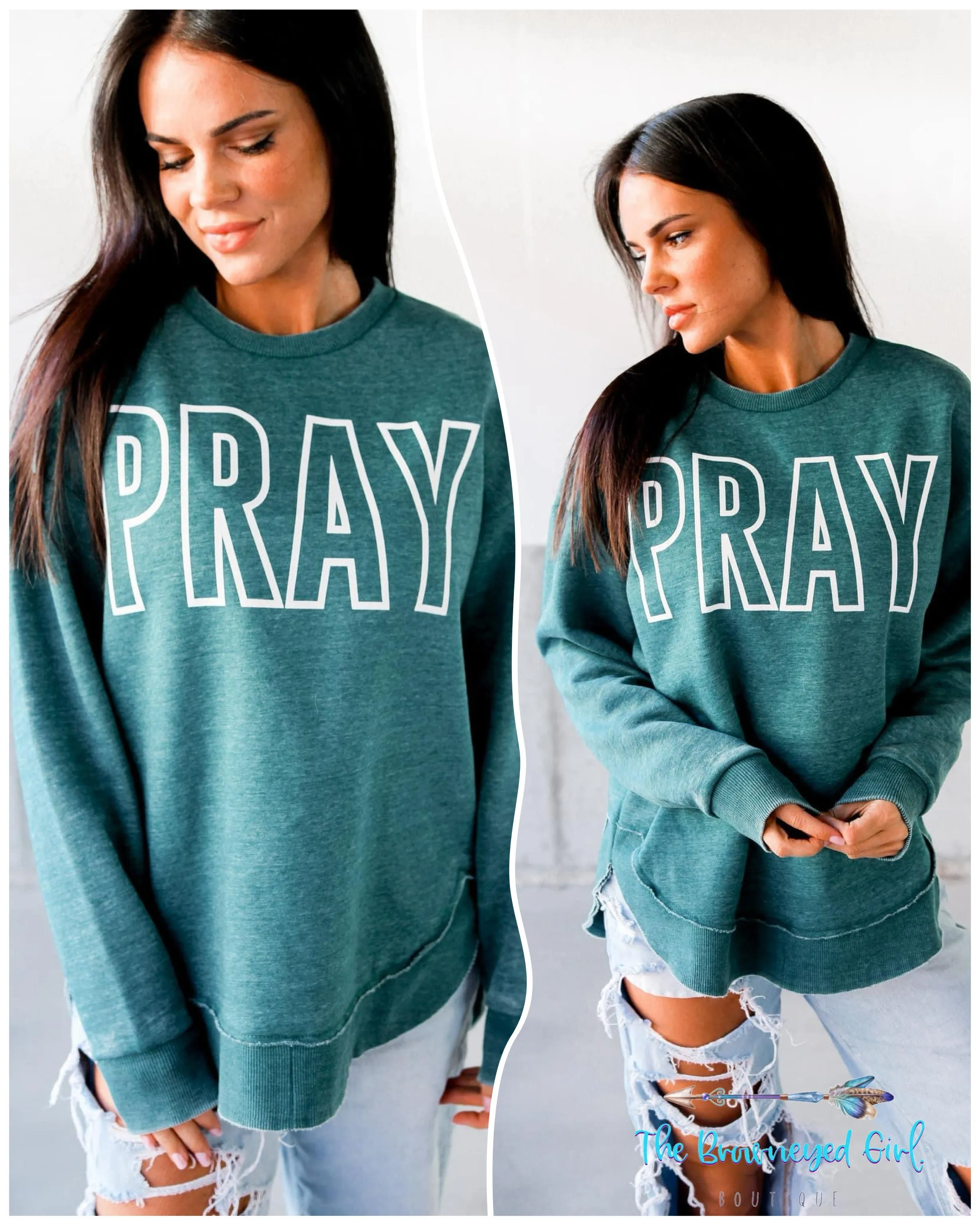 Pray Avery Jade Vintage Wash Fleece Sweatshirt